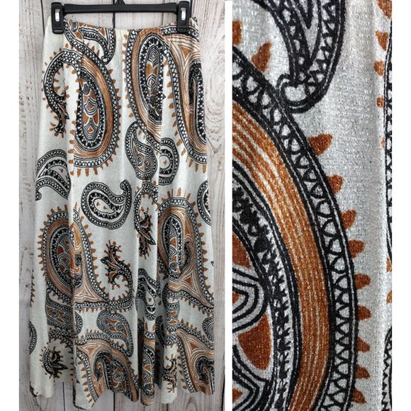 Vintage 60s MOD Daisy's Originals of Miami Metallic Paisley A-Line Maxi Skirt - Picture 1 of 12